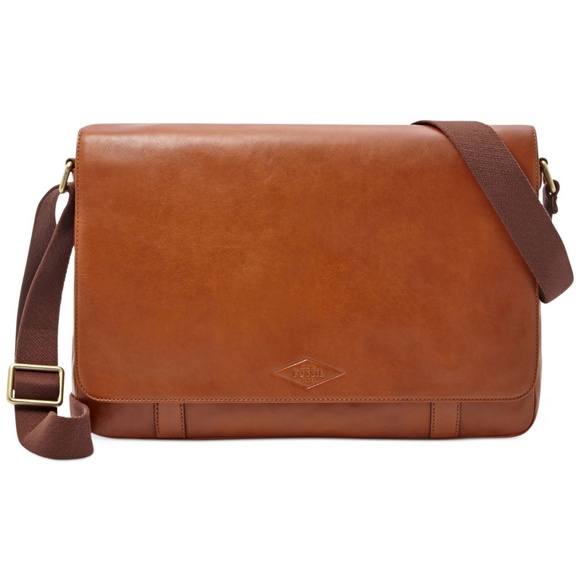 Fossil Aiden Leather / Canvas Messenger Laptop Messenger Bag Brown New - Picture 1 of 8